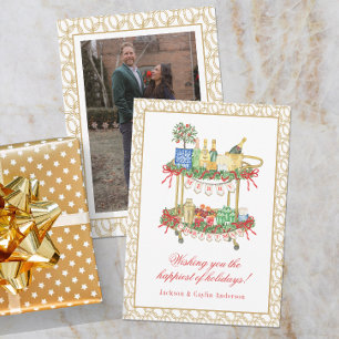 Cartes Pour Fêtes Annuelles Aquarelle Champagne Bar Panier Photo de Noël