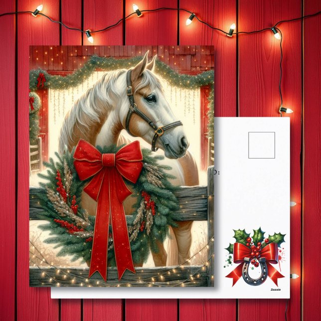 Cartes Pour Fêtes Annuelles Aquarelle Cheval et Ferme Festive Noël (Créateur téléchargé)