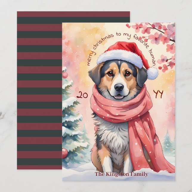 Cartes Pour Fêtes Annuelles Aquarelle Chien de Noël Joyeux voeux de Noël (Devant / Derrière)