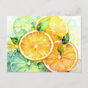 Cartes Pour Fêtes Annuelles Aquarelle Citron Orange Citron Vert Botanique Cuis