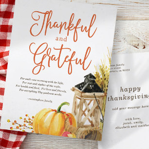 Cartes Pour Fêtes Annuelles Aquarelle Citrouille Cornucopia Thanksgiving Poème