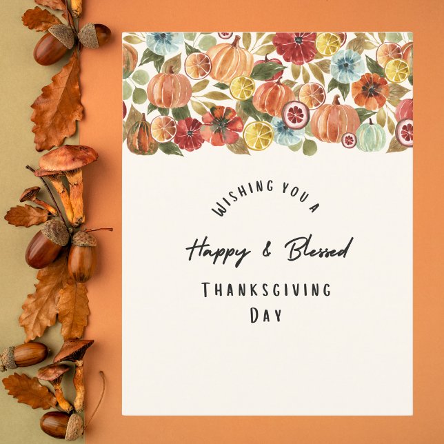 Cartes Pour Fêtes Annuelles Aquarelle Citrouille et Citrus Thanksgiving (Créateur téléchargé)