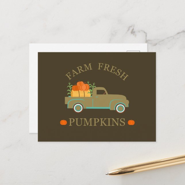 Cartes Pour Fêtes Annuelles Aquarelle citrouille fraîche de ferme automne (Devant/Arrière en situation)
