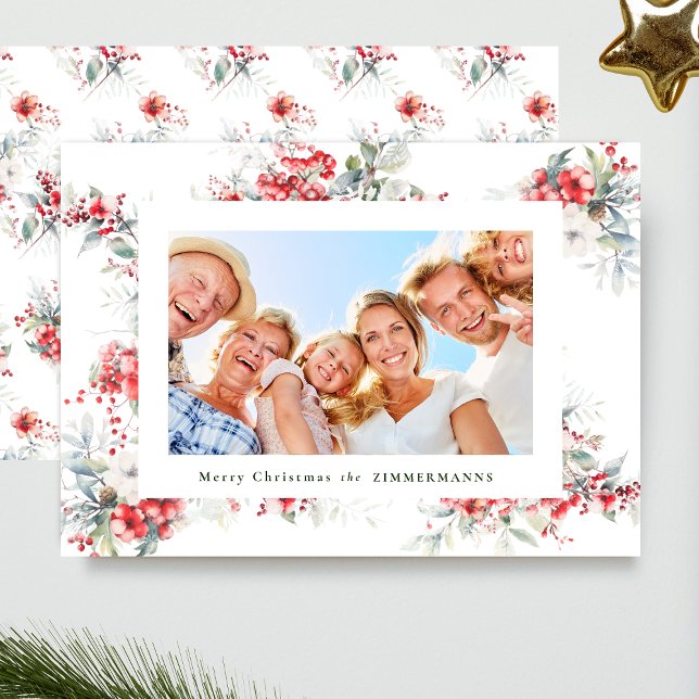 Cartes Pour Fêtes Annuelles aquarelle classique cadre botanique de noël (Créateur téléchargé)