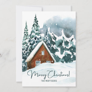 Cartes Pour Fêtes Annuelles Aquarelle classique Forêt d'hiver Joyeux Noël