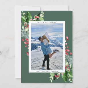 Cartes Pour Fêtes Annuelles Aquarelle classique Holly Green Photo de Noël