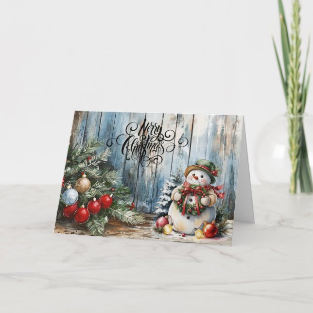 Cartes Pour Fêtes Annuelles Aquarelle classique Snowman Joyeux Noël blanc (Devant)