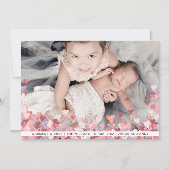 Cartes Pour Fêtes Annuelles Aquarelle Coeurs Aimer mignon Photo Valentines Day (Devant)