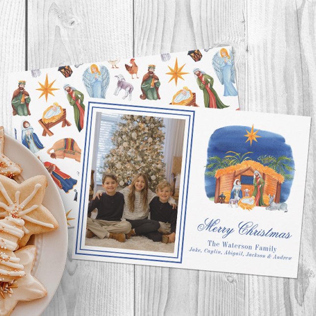 Cartes Pour Fêtes Annuelles Aquarelle Colorée Nativité de Noël Photo (Créateur téléchargé)