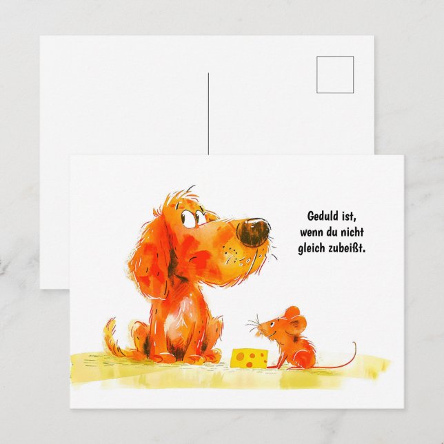 Cartes Pour Fêtes Annuelles Aquarelle Comique Chien et Souris au fromage (Devant / Derrière)