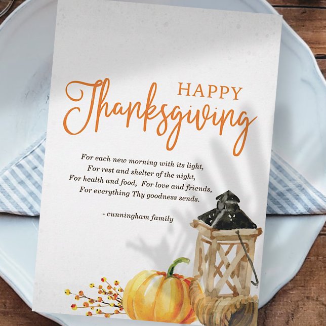 Cartes Pour Fêtes Annuelles Aquarelle Cornucopia Citrouille Thanksgiving Poème (Créateur téléchargé)