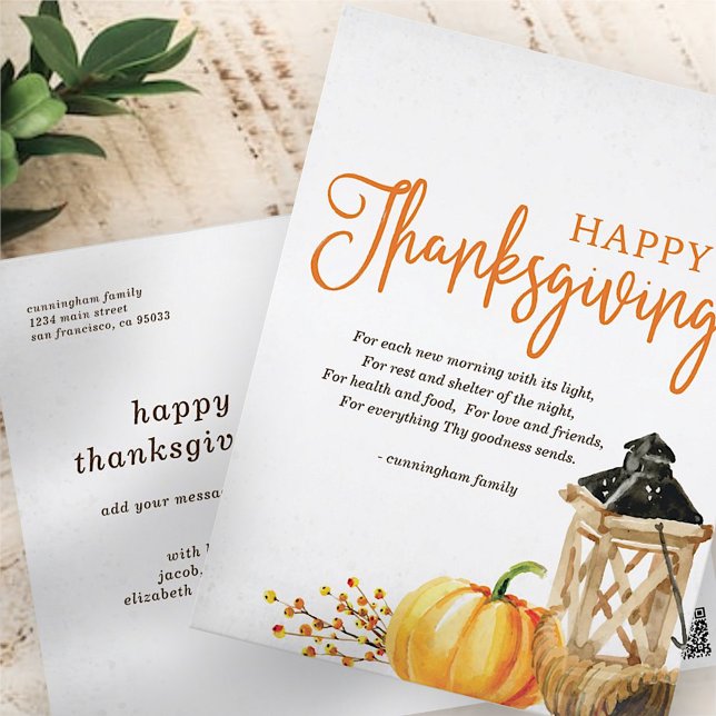 Cartes Pour Fêtes Annuelles Aquarelle Cornucopia Citrouille Thanksgiving Poème (Créateur téléchargé)
