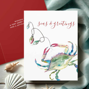Cartes Pour Fêtes Annuelles Aquarelle côtière Crabe Plage Noël