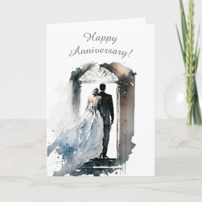 Cartes Pour Fêtes Annuelles Aquarelle Couple 1ère année Mariage Anniversaire (Devant)