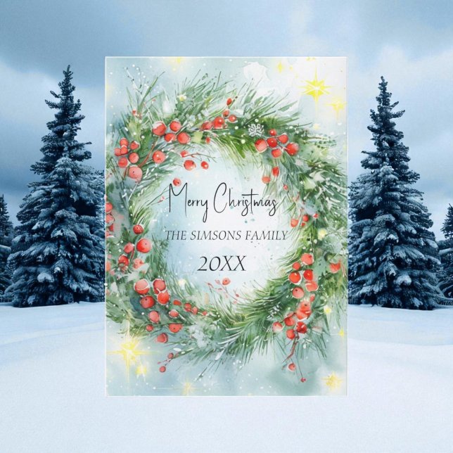 Cartes Pour Fêtes Annuelles Aquarelle Courbe de Noël Végétation d'hiver (Créateur téléchargé)