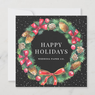 Cartes Pour Fêtes Annuelles Aquarelle couronne neige noir affaires