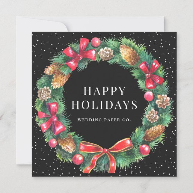 Cartes Pour Fêtes Annuelles Aquarelle couronne neige noir affaires (Devant)