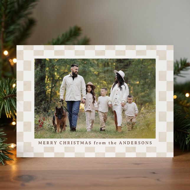 Cartes Pour Fêtes Annuelles Aquarelle Crème En vichy photo de Noël (Créateur téléchargé)