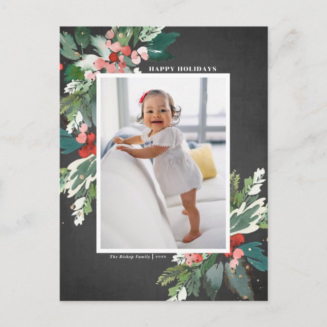Cartes Pour Fêtes Annuelles Aquarelle creux sur Faux Chalkboard Photo (Devant)