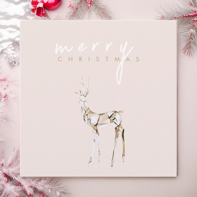 Cartes Pour Fêtes Annuelles Aquarelle Crystal Reindeer Joyeux Noël rose (Créateur téléchargé)