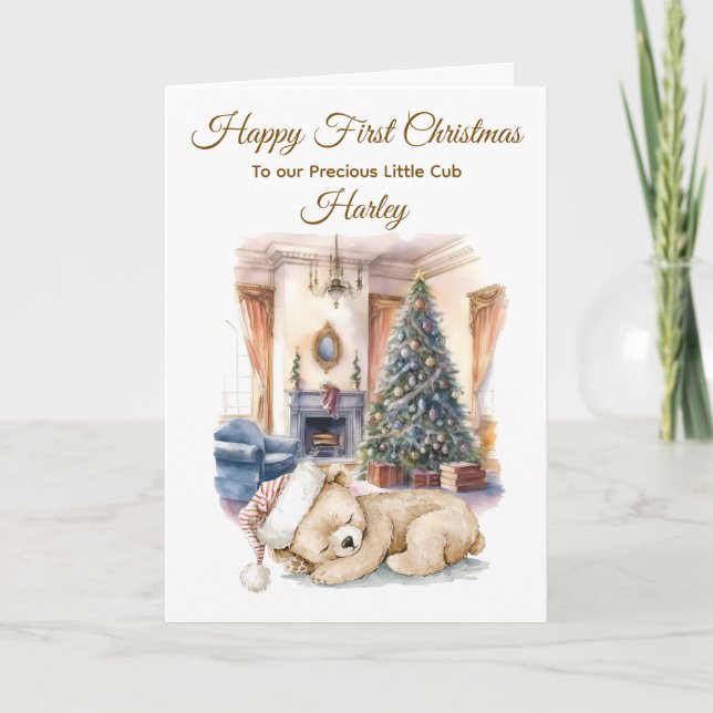 Cartes Pour Fêtes Annuelles Aquarelle Cute personnalisée Ours Cub Noël (Devant)