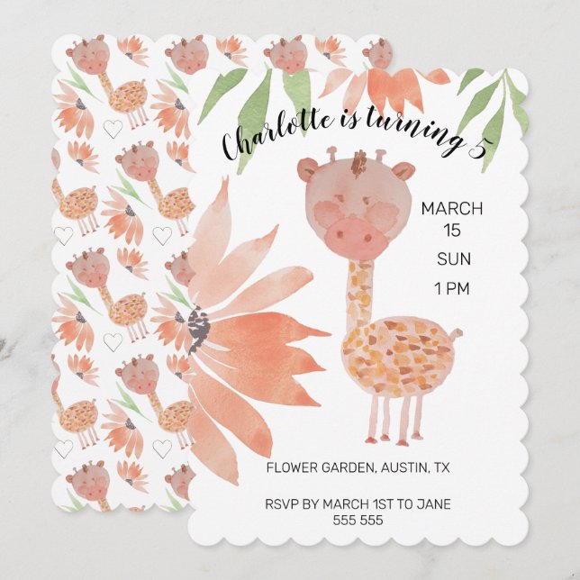 Cartes Pour Fêtes Annuelles Aquarelle de bébé Giraffe peinte à la main (Devant / Derrière)