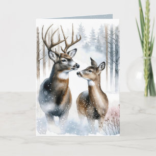 Cartes Pour Fêtes Annuelles Aquarelle de Buck et Doe de Noël