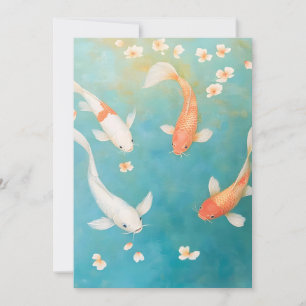 Cartes Pour Fêtes Annuelles Aquarelle de fleurs pétales de poisson de Koi