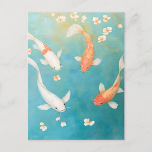 Cartes Pour Fêtes Annuelles Aquarelle de fleurs pétales de poisson de Koi