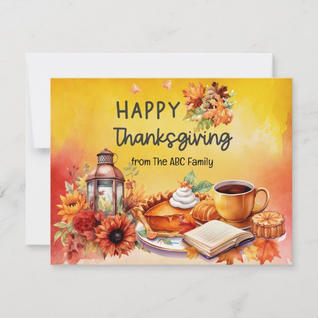 Cartes Pour Fêtes Annuelles Aquarelle de Jour d'Action de grâce (Devant)
