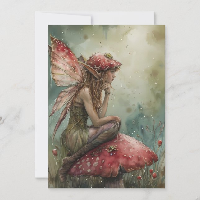 Cartes Pour Fêtes Annuelles Aquarelle de la fée des champignons (Devant)
