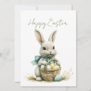 Cartes Pour Fêtes Annuelles Aquarelle de lapin doux Floral Pâques