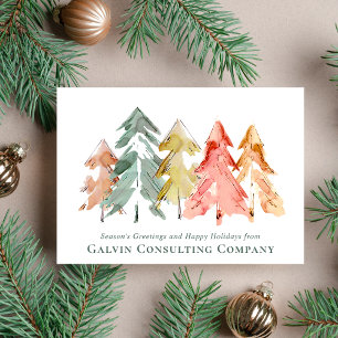 Cartes Pour Fêtes Annuelles Aquarelle de l'arbre du pin d'entreprise