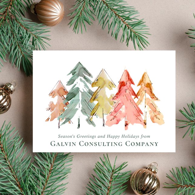 Cartes Pour Fêtes Annuelles Aquarelle de l'arbre du pin d'entreprise (Spread the joy of the season and strengthen business relationships with our elegant holiday card)