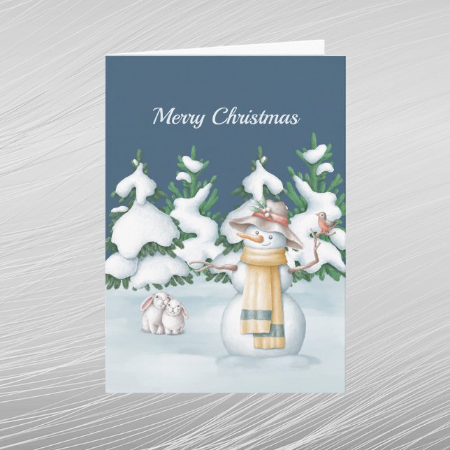 Cartes Pour Fêtes Annuelles Aquarelle de neige de Noël Lapins Arbres Aquarelle (Créateur téléchargé)
