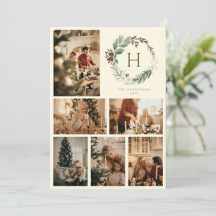 Cartes Pour Fêtes Annuelles Aquarelle de Noël couronne Monogramme photo Collag