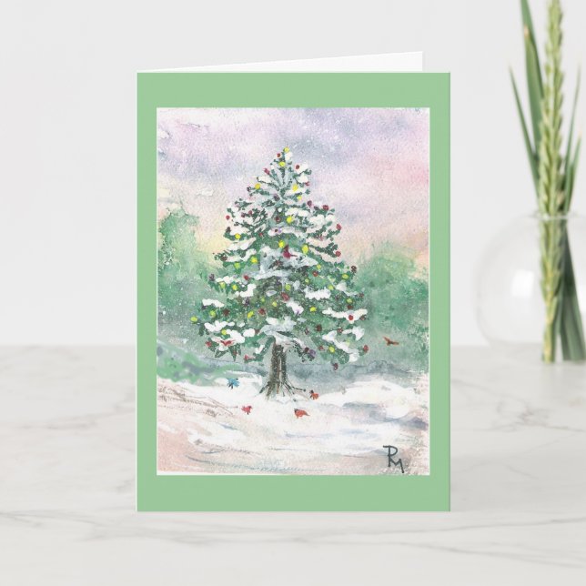 Cartes Pour Fêtes Annuelles " Aquarelle de Noël" de "oiseaux (Devant)