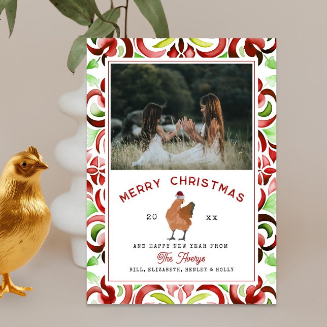 Cartes Pour Fêtes Annuelles Aquarelle de Noël de poulet photo (Créateur téléchargé)