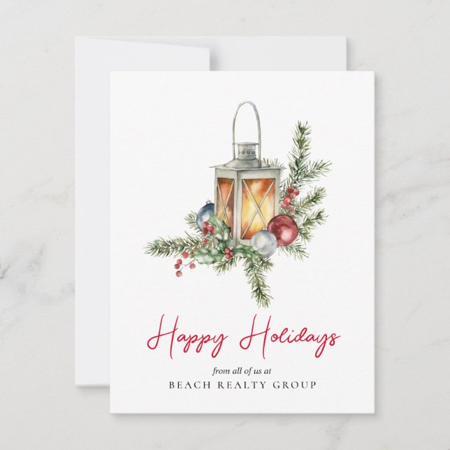 Cartes Pour Fêtes Annuelles Aquarelle de Noël du logo de l'entreprise (Devant)