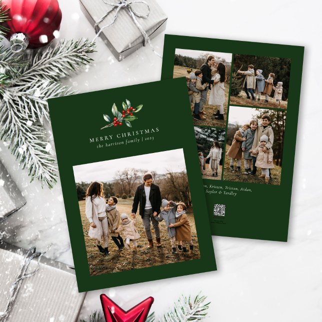 Cartes Pour Fêtes Annuelles Aquarelle de Noël Floral Cinq photo Collage (Créateur téléchargé)