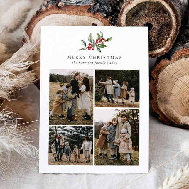Cartes Pour Fêtes Annuelles Aquarelle de Noël Floral Cinq photo Collage (Créateur téléchargé)
