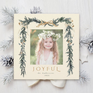 Cartes Pour Fêtes Annuelles Aquarelle de Noël Frontière Photo Carré Ivoire