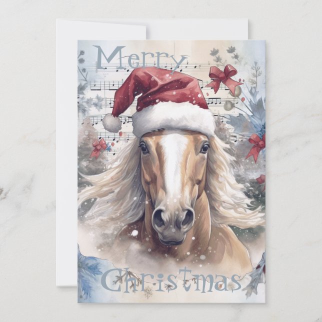 Cartes Pour Fêtes Annuelles Aquarelle de Noël Hiver Cheval (Devant)