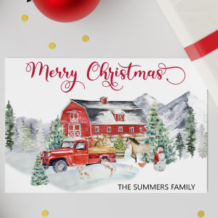 Cartes Pour Fêtes Annuelles Aquarelle de Noël Hiver Grange Animaux de ferme