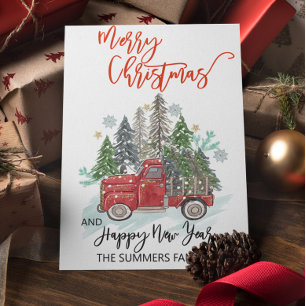 Cartes Pour Fêtes Annuelles Aquarelle de Noël Hiver Grange Pays Camion
