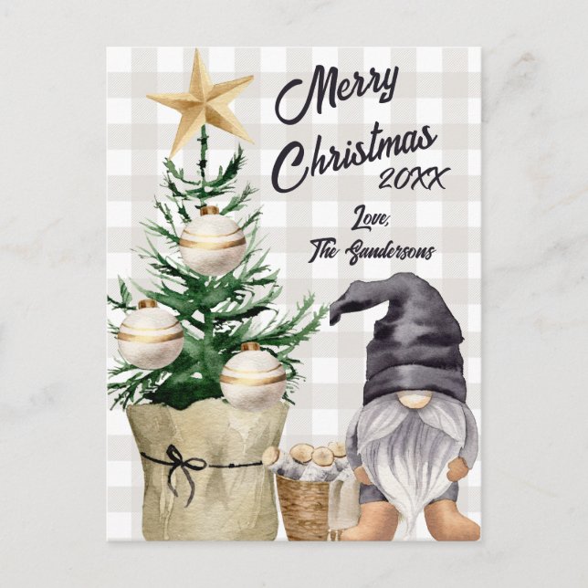 Cartes Pour Fêtes Annuelles Aquarelle de Noël Joyeuse personnalisée Gnome Plai (Devant)