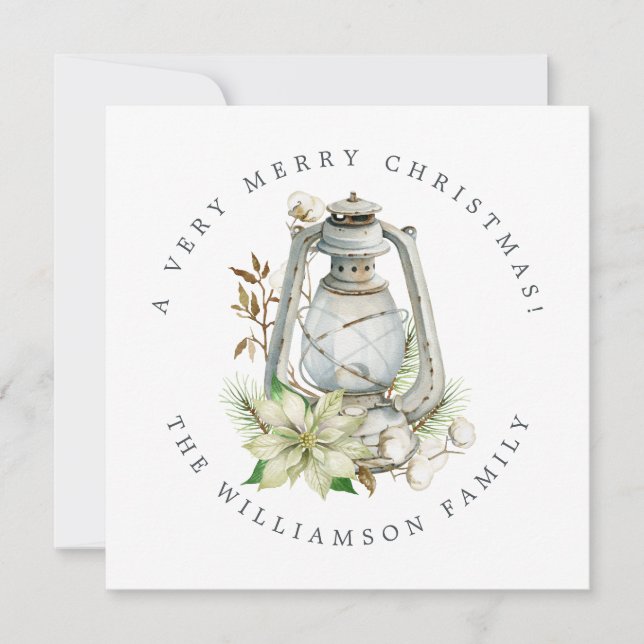 Cartes Pour Fêtes Annuelles Aquarelle de Noël Lanterne Poinsetta blanche (Devant)