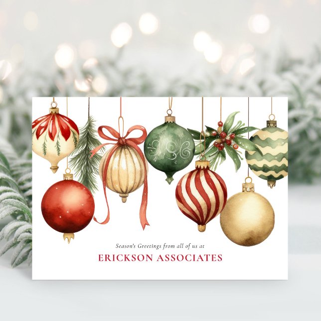 Cartes Pour Fêtes Annuelles Aquarelle de Noël Ornements Entreprise (Créateur téléchargé)