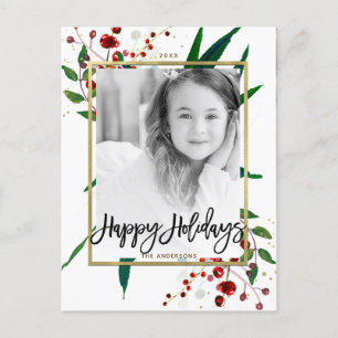 Cartes Pour Fêtes Annuelles Aquarelle de Noël Photo florale moderne