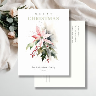 Cartes Pour Fêtes Annuelles Aquarelle de Noël Poinsettia Berries Folithe